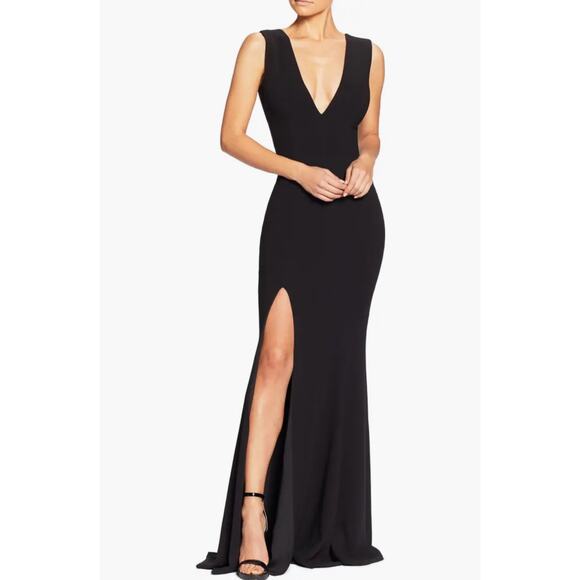 Dress the Population Sandra Plunge Crepe Trumpet Gown Black Size XS NWOT - Picture 1 of 11